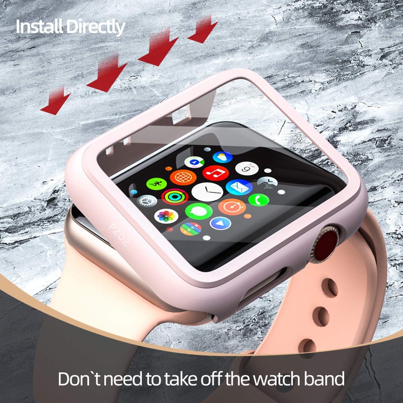 PZOZ Compatible for Apple Watch Series 3 / Series 2 Case with Screen Protector 38mm Accessories Slim Guard Thin Bumper Full Coverage Matte Hard Cover Defense Edge for iWatch Women Men GPS (Pink) - Image 3
